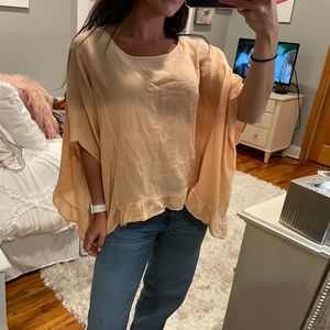 🚫SOLD🚫Zara Peach Ruffle Sharkbite Hem Short Sleeve Top